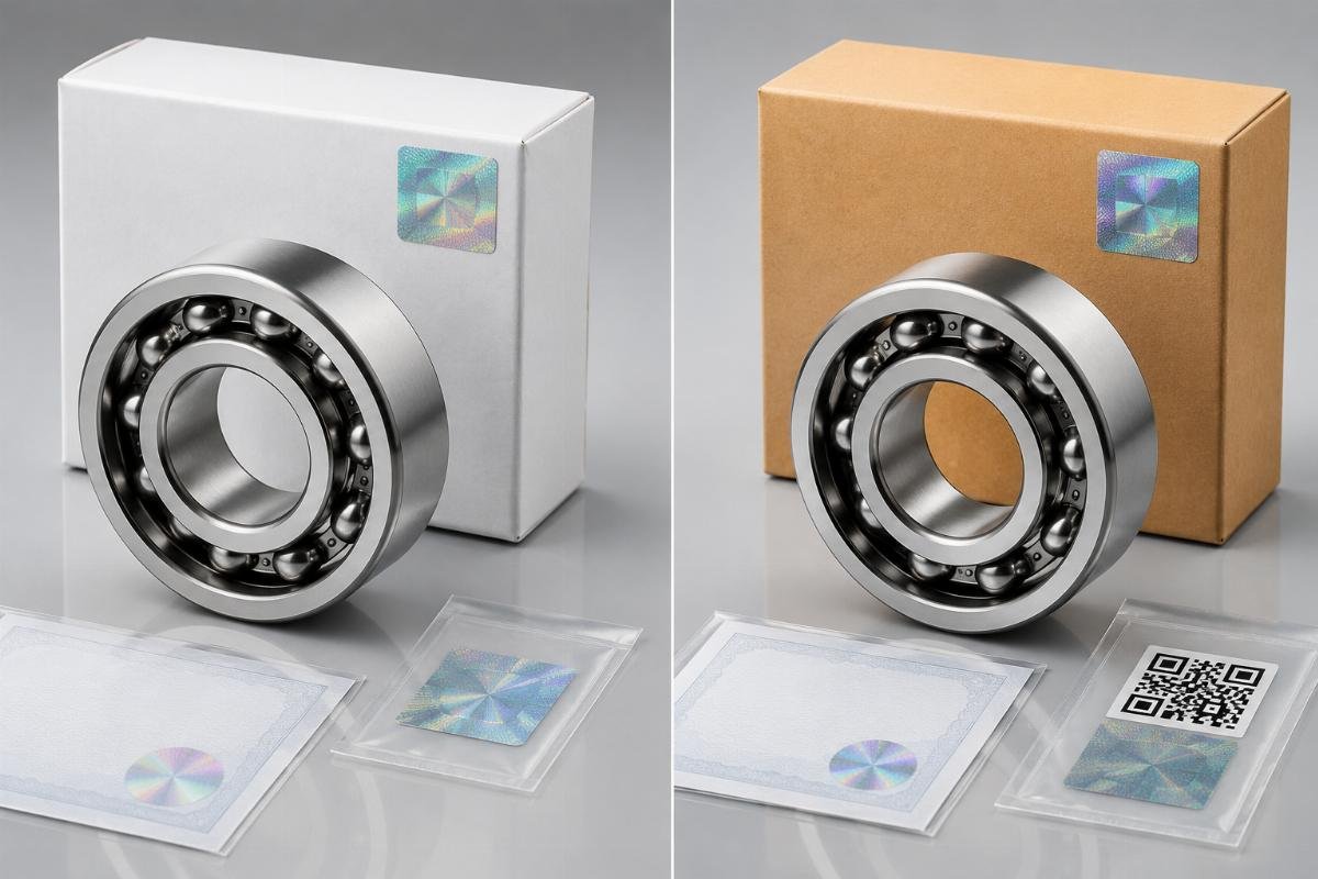 Key differences between counterfeit and genuine bearings, including packaging holograms, QR code verification, and material test reports Counterfeit vs. Genuine Bearing Comparison: Material Certification and Traceability Features
