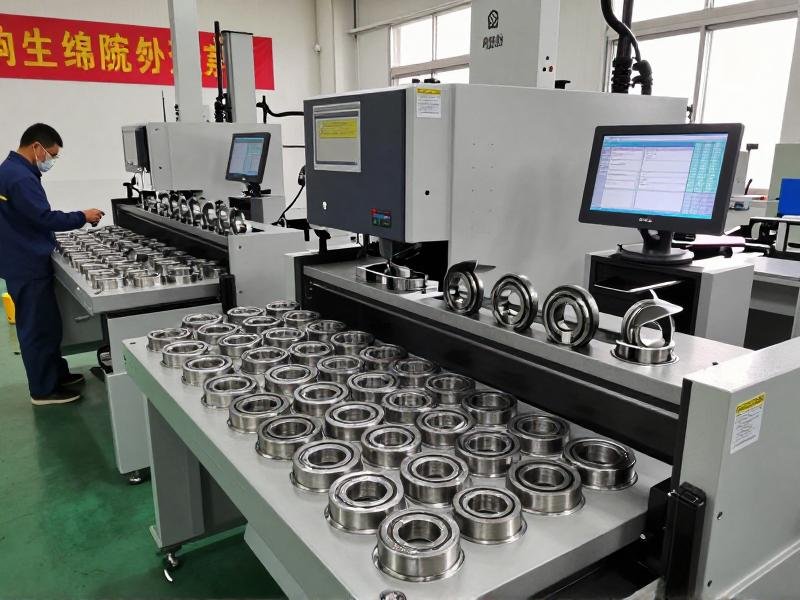 Small-batch custom bearing production showing laser etching and batch testing