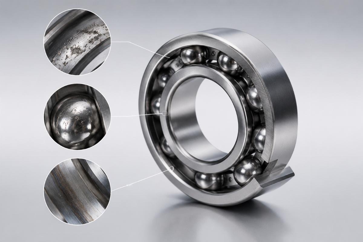 Metallurgical analysis showing material inconsistencies in failed generic bearing Bearing Failure Analysis
