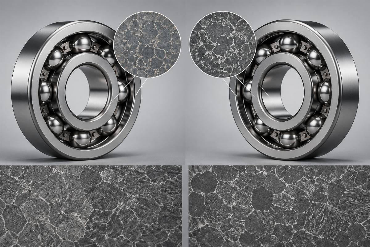 Microscopic analysis showing material structure differences between NSK and NTN bearing steels NSK vs NTN Bearing Technical Comparison
