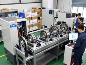 SKF custom bearing production workflow showing CAD validation to dynamic testing