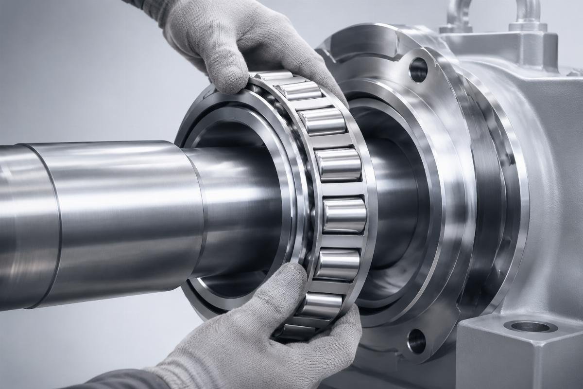 Tapered roller bearing installation in hot rolling mill showing precision alignment Steel Mill Bearing Installation